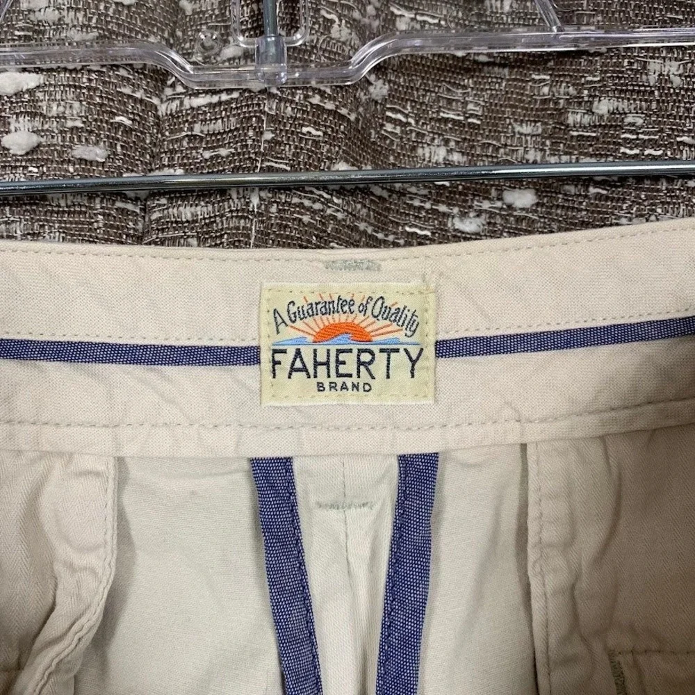 Faherty All Day Shorts Mens 35 Khaki Beige Flat Front Chino 9 Inch Inseam